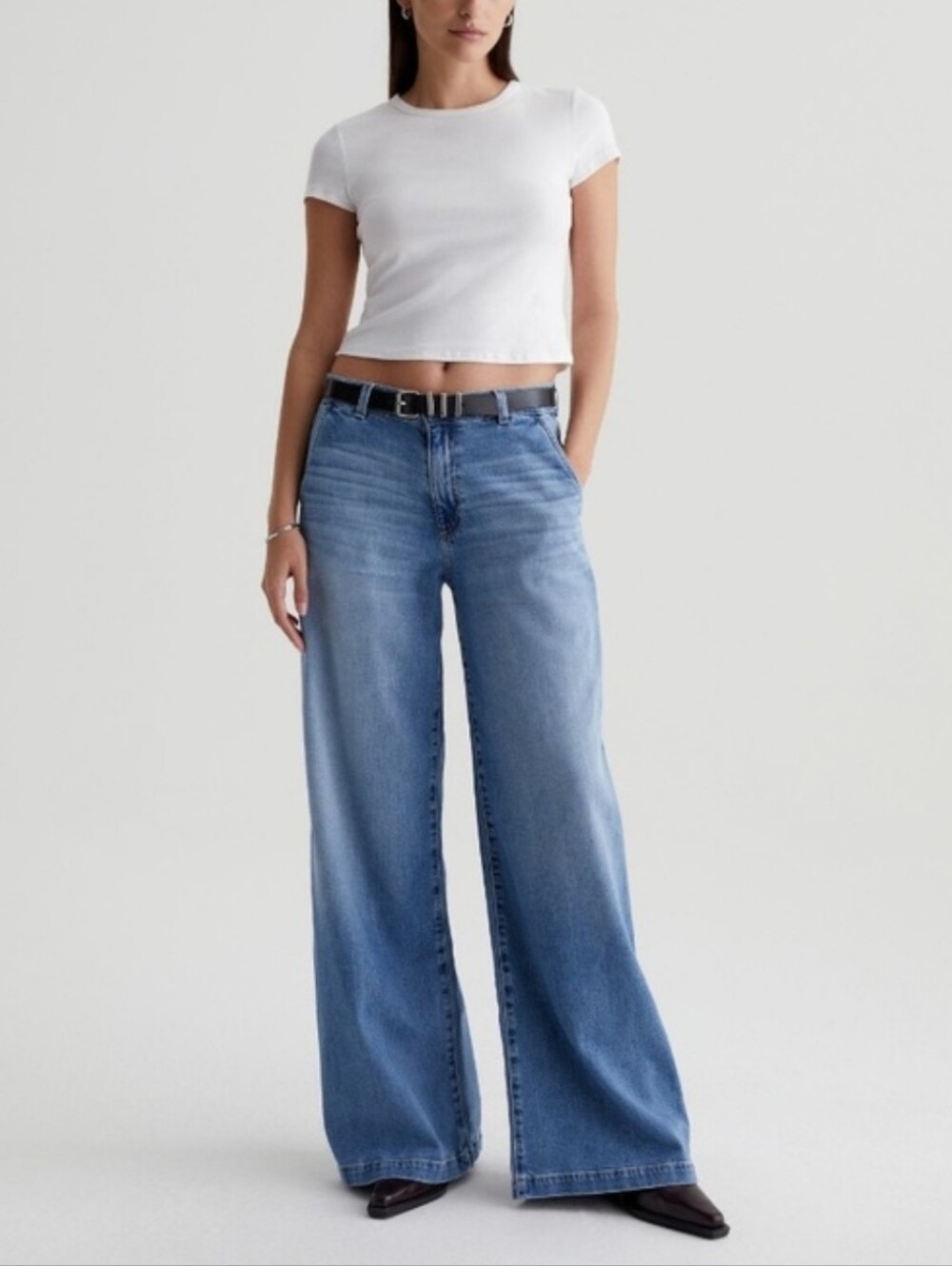 AG Stella Ankle Low Slung Palazzo Jeans Blue Size 28